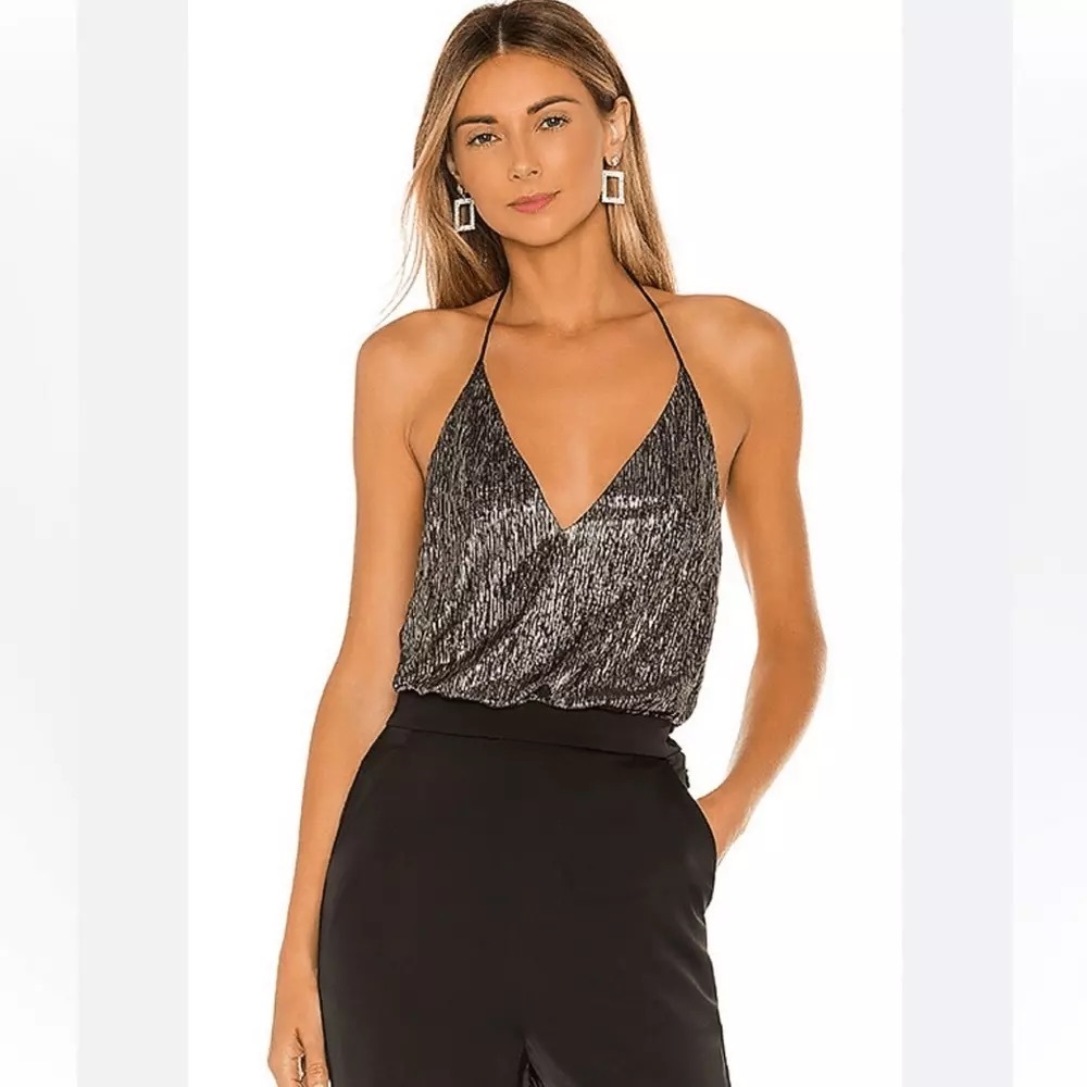 alice + olivia Fern Metallic Halter Top